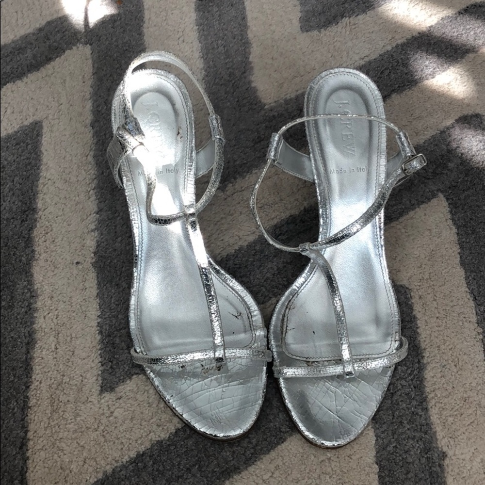 J. Crew silver t strap sandals